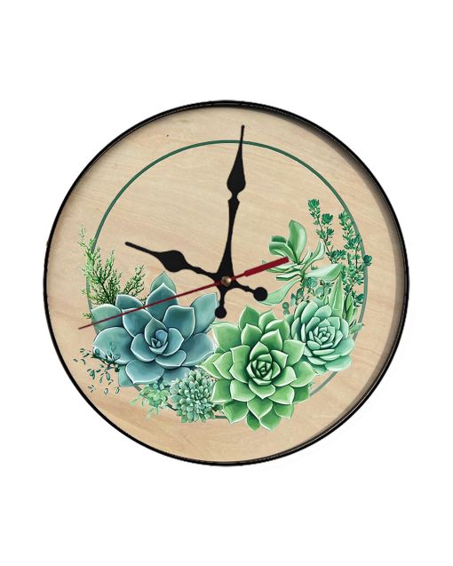 Custom Succulent plants, Wooden Wall Clock for Home Decor in Living Room, Kitchen and Kid Decorations Gifts