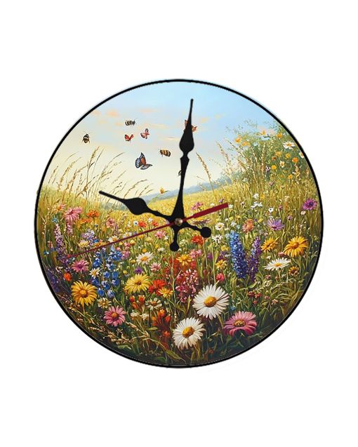 Custom Wildflowers and tall grasses, Wooden Wall Clock for Home Decor in Living Room, Kitchen Kid Decorations Gifts