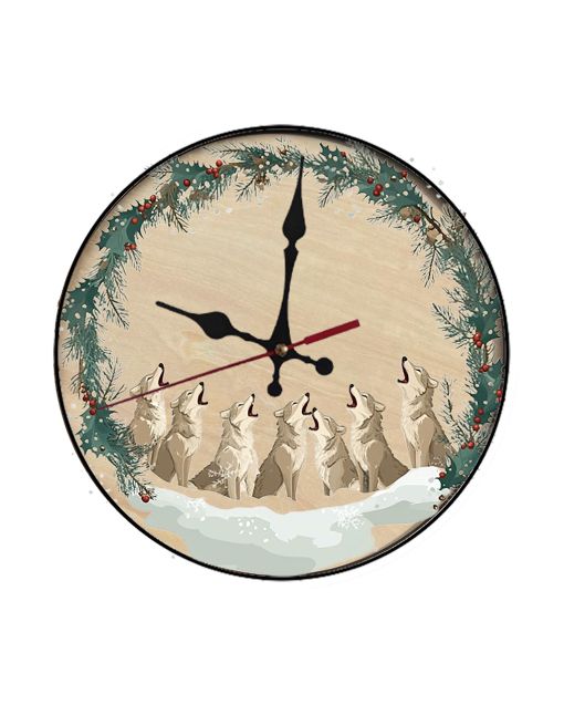 Custom Wolf pack howling christmas carols, Wooden Wall Clock for Home Decor in Living Room, Kitchen and Kid Decorations Gifts