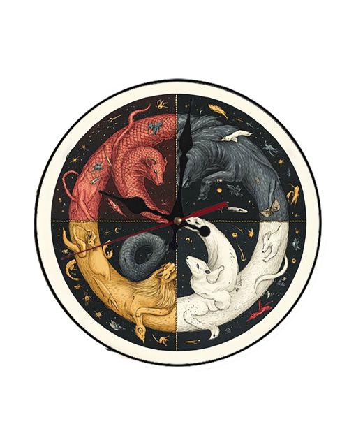 Custom Zodiac animals forming yin-yang balance, Wooden Wall Clock for Home Decor in Living Room, Kitchen and Kid Decorations Gifts