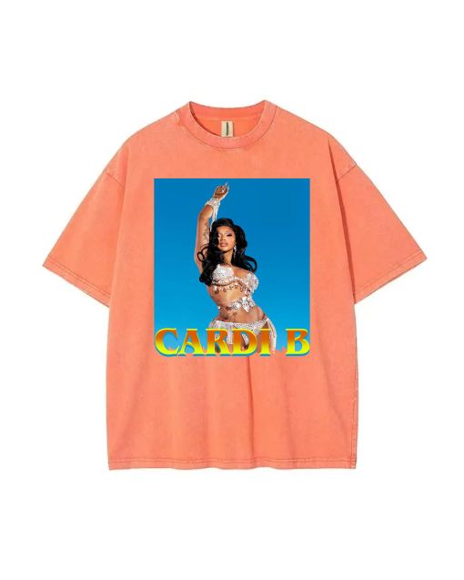 Cardi B Mineral Wash T-Shirt: Unisex Cool Beach Shirt for Teens - Perfect for Casual Wear, School, Gift-Giving, Summer & Holidays - Classic Style