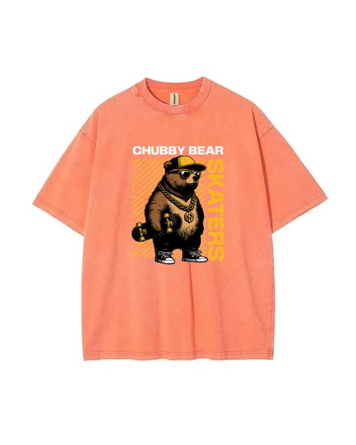 Chubby Bear Skaters Mineral Wash T-Shirt - Unisex Cool Beach Shirt for Teens - A Must-Have Classic T-Shirt for Casual Wear & Gifting