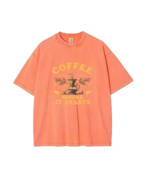 Coffee Art Mineral Wash T-Shirt - Perfect for Teens: Casual, School, Gift, Summer, Holidays. Unisex Beach Shirt. Cool Classic T-Shirt.