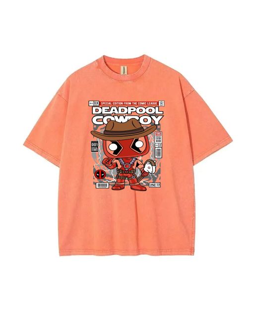 Deadpool Cowboy Mineral Wash T-Shirt - Stylish Beach & Casual Wear for Unisex Teens - Perfect Summer Gift! (Classic & Cool T-Shirt)