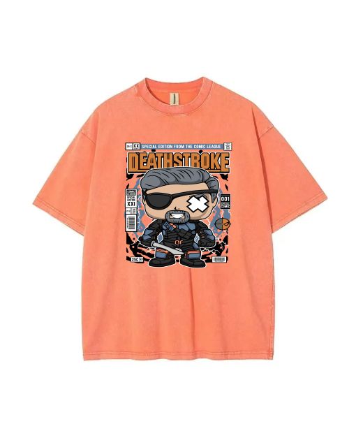 Deathstroke Unmasked Mineral Wash T-Shirt: Cool & Classic Beach Shirt for Unisex Teens - Perfect for Casual Wear, School & Holidays!