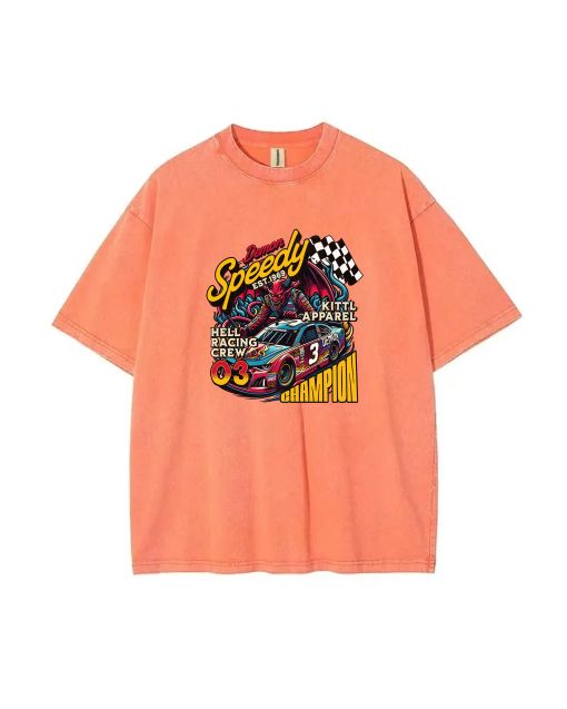 Demon Nascar Mineral Wash T-Shirt - Cool Unisex Beach Shirt for Teens | Classic Tee for Casual Wear, School, Summer | Gift for Racing Fans