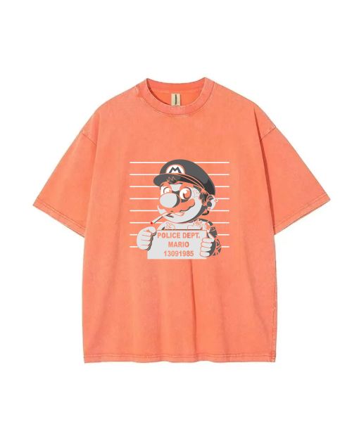 RETRO Mario Mineral Wash T-Shirt: Unisex Beach Shirt for Teens - Cool, Classic Tee for Casual Wear, School, Summer, and Holidays