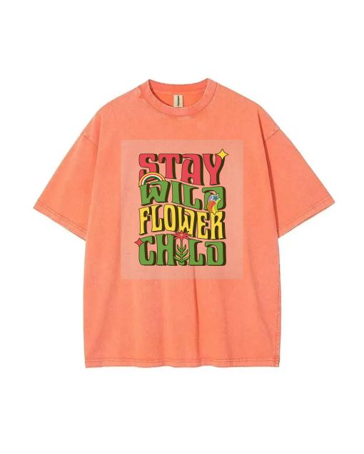 Stay Wild Flower Child Unisex Teen T-Shirt - School & Weekend Casual Wear | Birthday & Holiday Gift | Men's Flannel Oversized Style