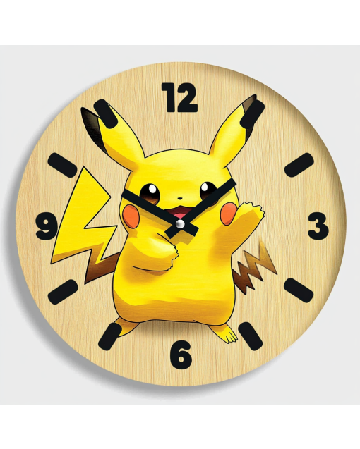 Custom Pikachu, Wooden Wall Clock for Home Decor in Living Room, Kitchen and Kid Decorations Gifts