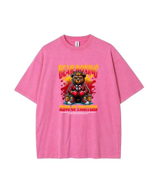 Bear Boxing King Of Fighters Unisex Teen T-Shirt - Casual Summer School and Weekend Wear | Birthday & Holiday Gift | Men's Flannel & Oversized Style