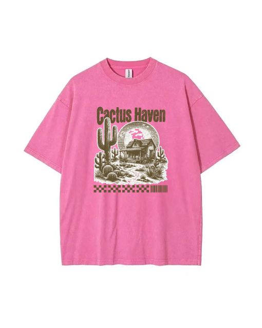 Cactus Haven Mineral Wash T-Shirt - Cool Beach Shirt for Unisex Teens | Classic Design for Casual Wear, School, Gifting, Summer & Holidays