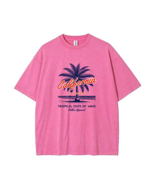 California Tropical State Mineral Wash T-Shirt - Cool Beach Shirt for Unisex Teens | Classic Tee for Casual Wear, School, Summer | Gift Idea