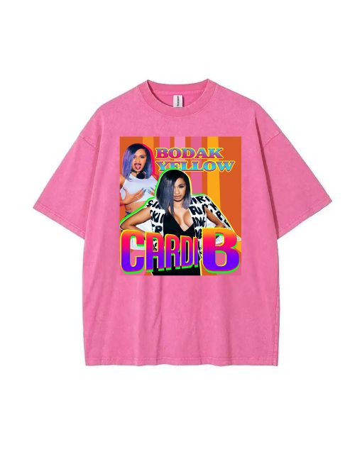 Cardi B Mineral Wash T-Shirt - Unisex Beach & Casual Tee | Cool & Classic T-Shirt for Teens - Summer & Holiday Wardrobe Essential