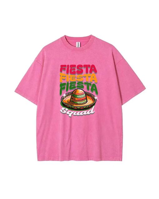 Cinco de Mayo Fiesta Squad Mineral Wash T-Shirt - Perfect for Casual Wear, School, and Summer Parties! Unisex Teen Beach Shirt - Shop Now!