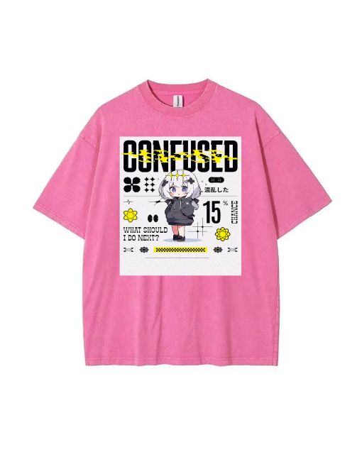 Confused Mineral Wash T-Shirt - Unisex Summer Beach Tee | Cool & Classic T-Shirt for Teens | Perfect for Casual Wear, School, and Gifts