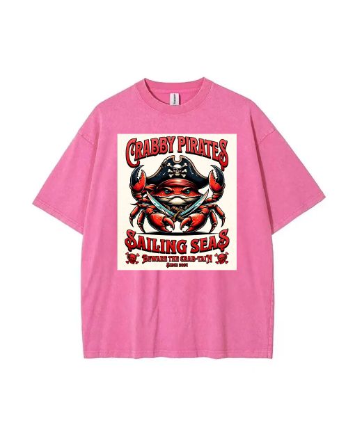 Crab Captain Sea Animal Voyage Mineral Wash T-Shirt | Beach & Gift Shirt for Unisex Teens | Cool & Classic Crabby Pirates Design