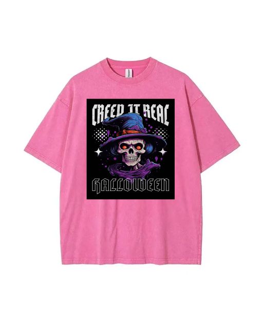 Creep it Real Halloween Mineral Wash T-Shirt - Unisex Cool Beach Shirt for Teens | Classic Graphic Tee for Casual Wear & Holidays