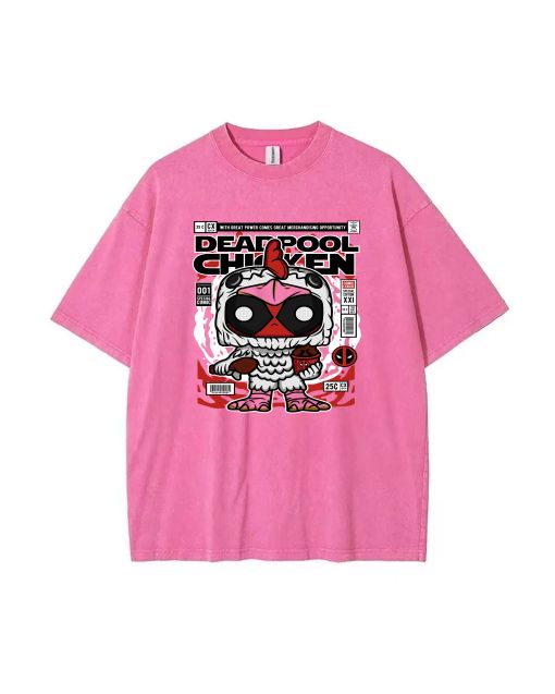 Deadpool Chicken Mineral Wash T-Shirt - Unisex Teen Beach Shirt | Cool & Classic T-Shirt for Casual Wear, School, Gifts | Summer & Holiday Must-Have