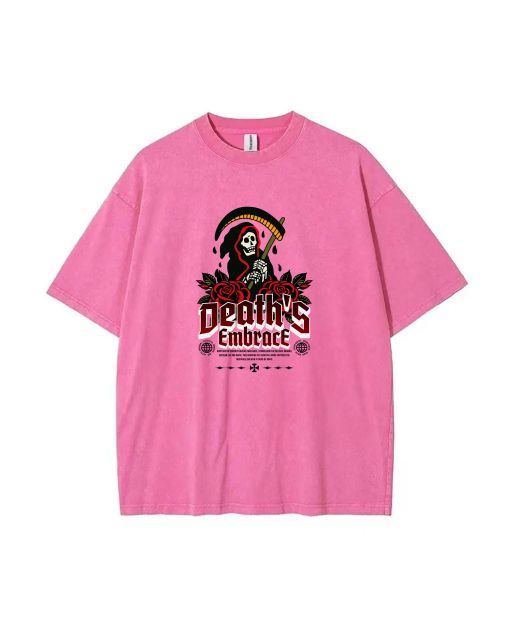 Death's Embrace Mineral Wash T-Shirt - Unisex Beach Shirt for Teens | Cool and Classic Graphic Tee for Casual Wear, School, and Gifts