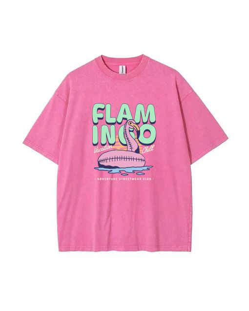 Flamingo Adventure Teen T-Shirt - Casual School & Weekend Wear | Birthday & Holiday Gift | Men's Flannel & Oversized Style - Unisex