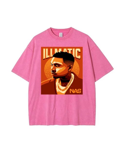 Illmatic NAS Mineral Wash T-Shirt | Unisex Beach Shirt | Cool, Classic T-Shirt for Teens | Perfect for Casual Wear, School, or Gifts