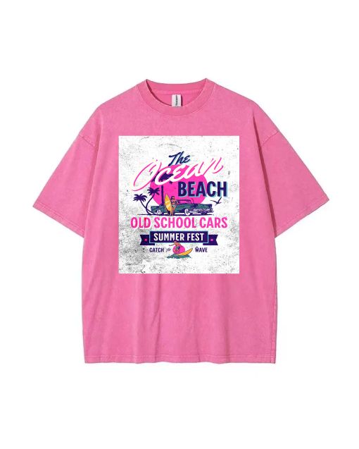 Ocean Beach Old School Cars Unisex Teen T-Shirt - Summer & Weekend Casual Wear | Birthday & Holiday Gift | Men's Flannel & Oversized Style