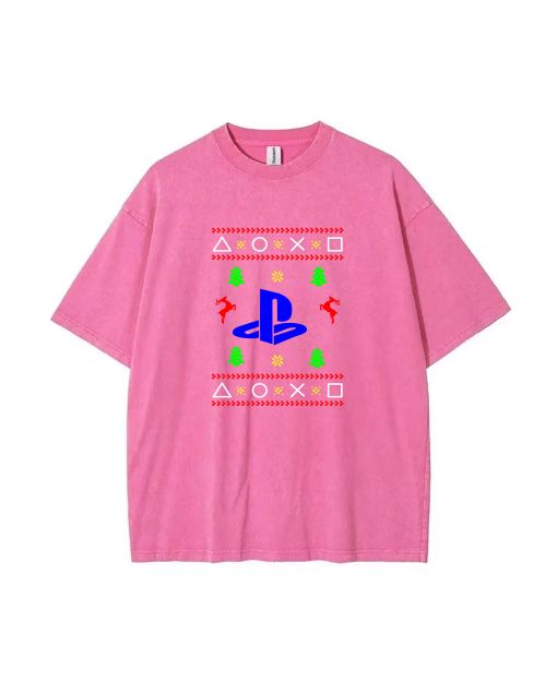 PS5 Retro Mineral Wash T-Shirt - Classic and Cool Beach Shirt for Unisex Teens | Gift-Worthy Casual Wear for Summer and Holidays