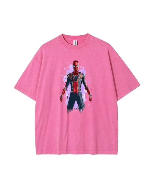 Spider Man Mineral Wash T-Shirt for Unisex Teens - Perfect for Casual Wear, School, Summer and Holidays - Cool and Classic Beach Shirt