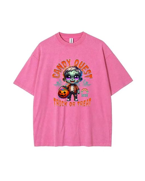 Zombie Candy Quest Mineral Wash T-Shirt: Unisex Tee for Casual Wear, School, and Gifts | Beach Shirt with Cool Design | Classic T-Shirt