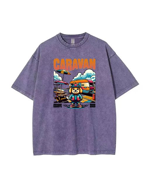 Caravan Escape Summer Holiday Mineral Wash T-Shirt | Unisex Teens Beach Shirt | Cool & Classic T-Shirt for Casual Wear, School & Gift-Giving