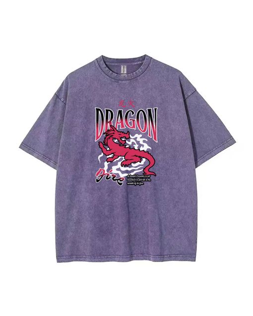 Dragon Fire Mineral Wash T-Shirt - Unisex Beach & Casual Tee | Cool & Classic Dragon Design for Teens | Perfect Summer Gift | Cost-Effective SEO