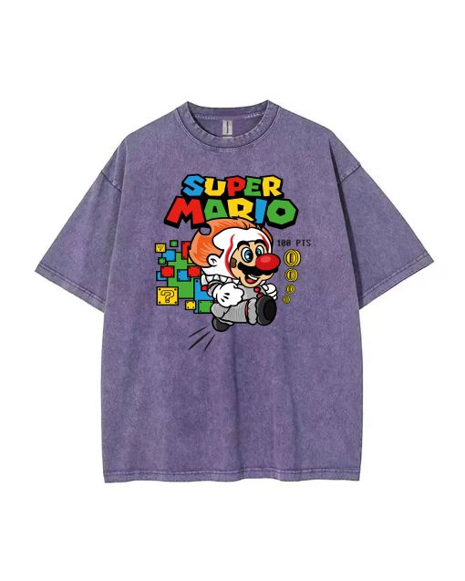 Retro Mario Mineral Wash T-Shirt - Cool & Classic Beach Shirt for Teens | Perfect Casual Wear or Gift | Summer & Holiday Must-Have!