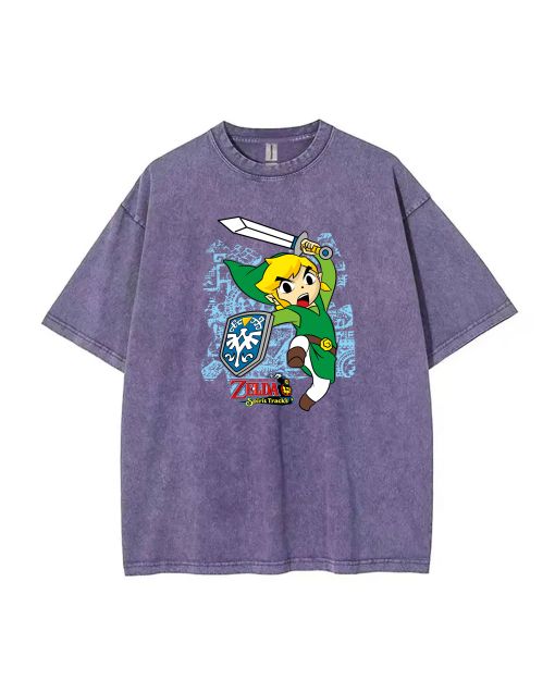 Retro Zelda Spirit Tracks Mineral Wash T-Shirt - Cool and Classic Beach Shirt for Unisex Teens - Perfect for Casual Wear, School, and Gifts!