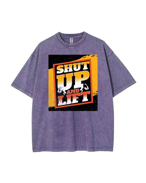 Shut Up and Lift Motivational Poster T-Shirt - Teen Summer Casual Wear | Gifts for School/Weekends | Men's Flannel & Oversized Style