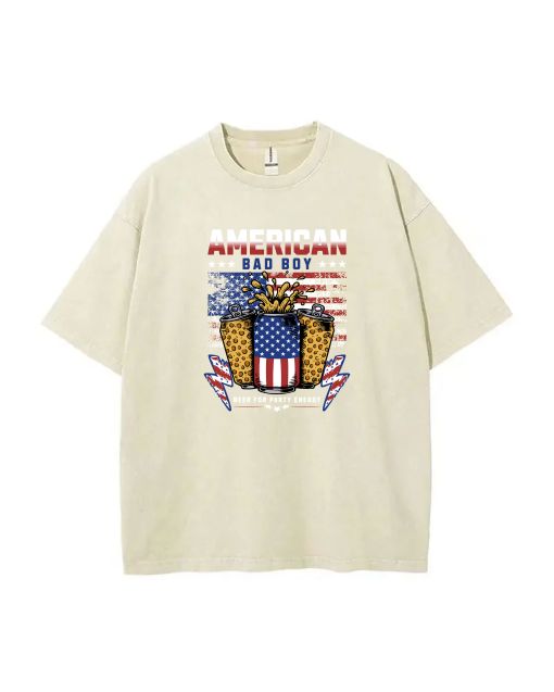 American Flag Beer Cans & Cheetah Skins Teen T-Shirt - School & Weekend Summer Style | Birthday & Holiday Gift | Unisex Flannel & Oversized