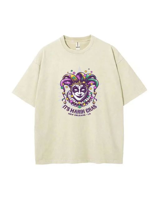 Big Mask Mardi Gras Unisex Teen T-Shirt - Casual Summer Wear | School & Weekend Ready | Men's Oversized Flannel Style - Perfect Gift!