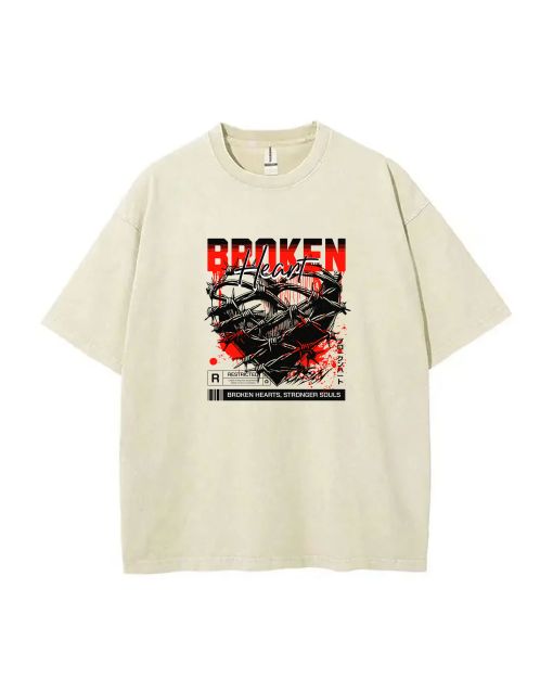 Boken Heart Unisex Teen T-Shirt - Summer Casual School & Weekend Wear | Men's Oversized Flannel Style | Gift for Birthday & Holiday