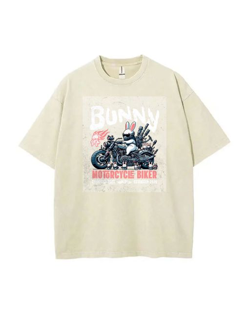 Bunny Biker Adventure Motorcycle Rider Rabbit Teen T-Shirt - Summer Casual Wear for School & Weekends | Gift for Teens | Men's Flannel & Oversized