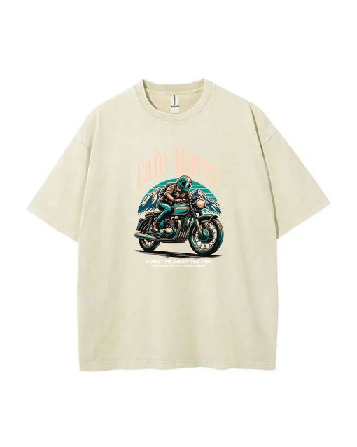 Cafe Racer Touring Custom Motorcycle Tee | Unisex Mineral Wash T-Shirt for Casual Wear, Summer, Gifts | Beach Shirt | Cool & Classic Design