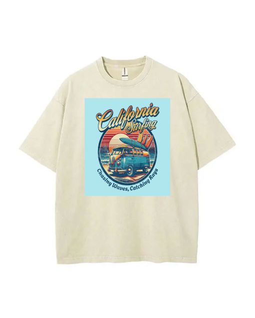 California Surfing Mineral Wash T-Shirt for Unisex Teens - Beach Shirt with Cool Graphic Design - Great for Casual Wear, School & Summer Fun