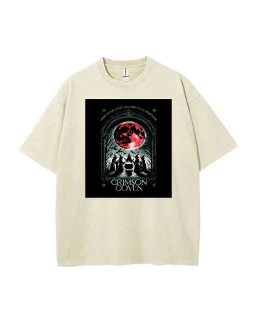 Crimson Coven () Mineral Wash T-Shirt: Unisex Beach Shirt for Cool Teens - Casual, School, Summer, Holidays - Classic and Stylish