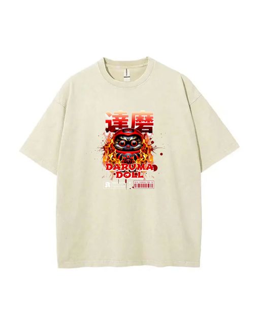 Daruma Doll Mineral Wash T-Shirt - Cool T-shirt for Unisex Teens | Beach Shirt for Casual Wear, School, Summer & Holidays | Classic Design