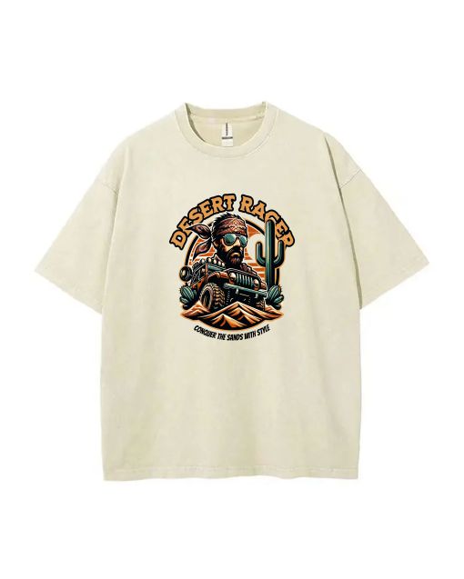 Desert Racer Mineral Wash T-Shirt: Cool Beach Shirt for Unisex Teens - Perfect for Casual Wear, School, and Summer - Classic and Trendy