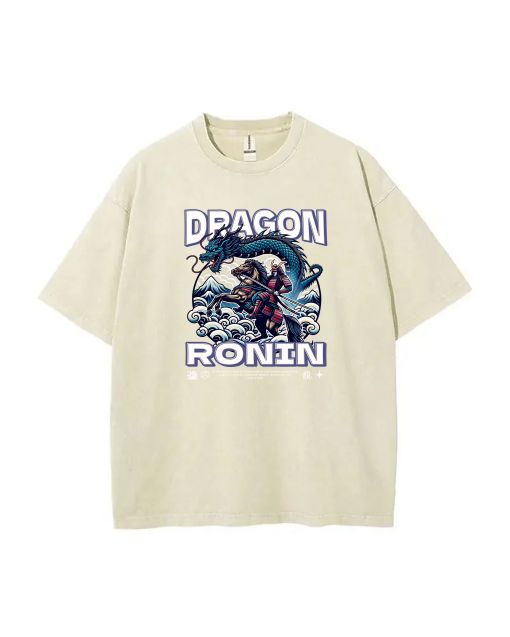 Dragon Ronin Mineral Wash T-Shirt: Cool Unisex Beach Shirt Template Design - Perfect for Casual, School, Summer and Holidays - Classic T-Shirt!