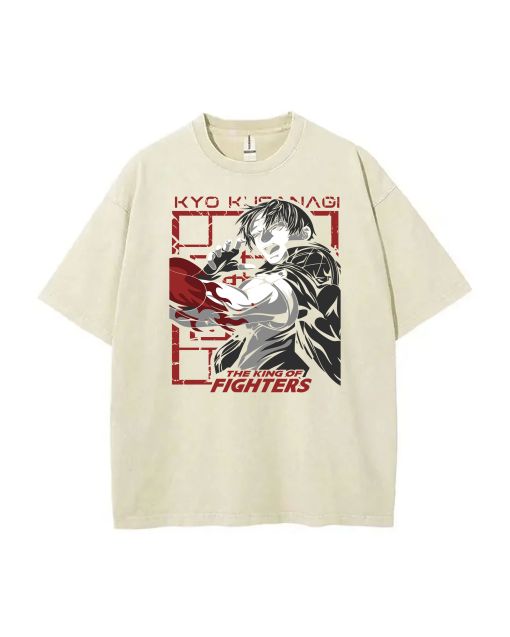 Kyo Kusanagi Street Fighter Mineral Wash T-Shirt: Cool, Classic Beach Shirt for Unisex Teens - Perfect for Casual Wear, School & Gifting!