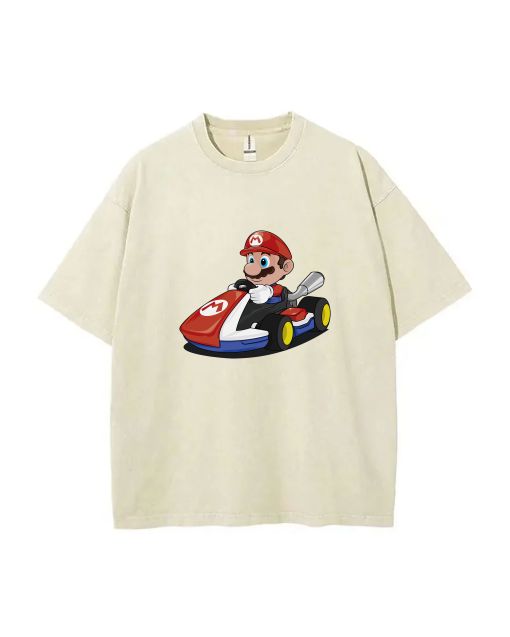 Mario Retro Mineral Wash T-Shirt - Unisex Casual Beach Shirt, Cool and Classic Tee for Teens - Perfect for Summer, School, and Gifts!