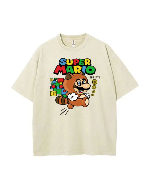 RETRO Mario Mineral Wash T-Shirt: Cool, Classic Beach Shirt for Unisex Teens - Perfect for Casual Wear, School or Summer Holidays!