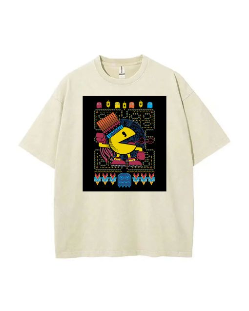 Retro Pacman Mineral Wash T-Shirt - Fun Classic T-Shirt for Unisex Teens - Perfect for Casual Wear, School, Summer, and Holidays!