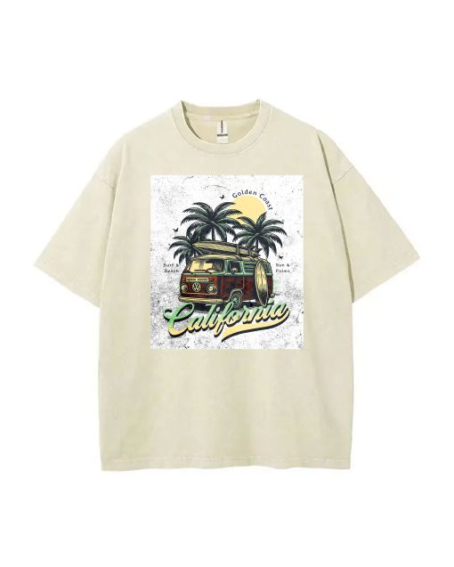 Surfing Car CA Summer Golden Coast Unisex Teen Tee - School & Weekends Wear | B-Day & Holiday Gift | Men's Flannel & Oversized Style