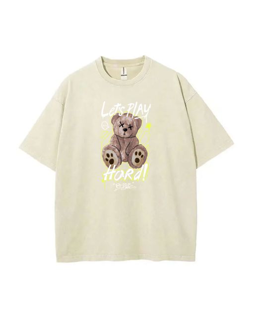 Teddy Bear- Mineral Wash T-Shirt: Cool Beach Shirt for Unisex Teens - Perfect for Casual Wear, School, and Gifting - Summer and Holiday Must-Have!